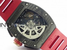 RM011 Carbon Case Carbon Bezel Chronograph KVF 1:1 Best Edition Skeleton Dial Red/RG on Red Rubber Strap A7750