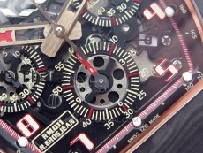 RM011 RG Case Carbon Bezel Chronograph KVF 1:1 Best Edition Skeleton Dial Red/RG on Red Rubber Strap A7750