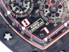 RM011 RG Case Carbon Bezel Chronograph KVF 1:1 Best Edition Skeleton Dial Red/RG on Red Rubber Strap A7750