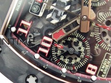 RM011 RG Case Carbon Bezel Chronograph KVF 1:1 Best Edition Skeleton Dial Red/RG on Red Rubber Strap A7750