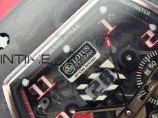 RM011 RG Case Carbon Bezel Chronograph KVF 1:1 Best Edition Skeleton Dial Red/RG on Red Rubber Strap A7750