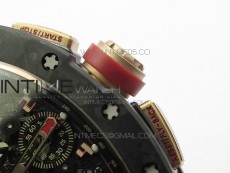 RM011 RG Case Carbon Bezel Chronograph KVF 1:1 Best Edition Skeleton Dial Red/RG on Red Rubber Strap A7750