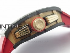 RM011 RG Case Carbon Bezel Chronograph KVF 1:1 Best Edition Skeleton Dial Red/RG on Red Rubber Strap A7750