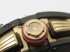 RM011 RG Case Carbon Bezel Chronograph KVF 1:1 Best Edition Skeleton Dial Red/RG on Red Rubber Strap A7750