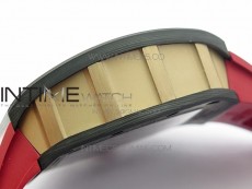 RM011 RG Case Carbon Bezel Chronograph KVF 1:1 Best Edition Skeleton Dial Red/RG on Red Rubber Strap A7750