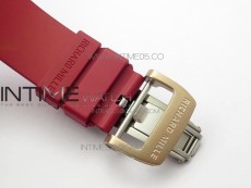 RM011 RG Case Carbon Bezel Chronograph KVF 1:1 Best Edition Skeleton Dial Red/RG on Red Rubber Strap A7750