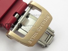 RM011 RG Case Carbon Bezel Chronograph KVF 1:1 Best Edition Skeleton Dial Red/RG on Red Rubber Strap A7750
