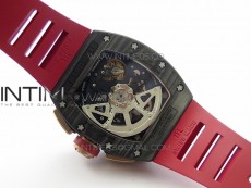 RM011 RG Case Carbon Bezel Chronograph KVF 1:1 Best Edition Skeleton Dial Red/RG on Red Rubber Strap A7750