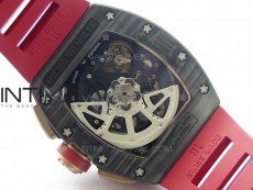 RM011 RG Case Carbon Bezel Chronograph KVF 1:1 Best Edition Skeleton Dial Red/RG on Red Rubber Strap A7750