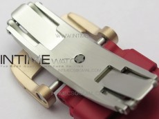 RM011 RG Case Carbon Bezel Chronograph KVF 1:1 Best Edition Skeleton Dial Red/RG on Red Rubber Strap A7750