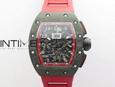 RM011 Carbon Case Carbon Bezel Chronograph KVF 1:1 Best Edition Skeleton Dial(Red Inner Bezel) on Red Rubber Strap A7750