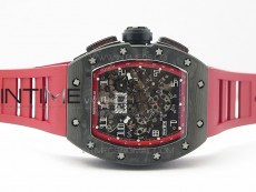 RM011 Carbon Case Carbon Bezel Chronograph KVF 1:1 Best Edition Skeleton Dial(Red Inner Bezel) on Red Rubber Strap A7750