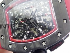 RM011 Carbon Case Carbon Bezel Chronograph KVF 1:1 Best Edition Skeleton Dial(Red Inner Bezel) on Red Rubber Strap A7750