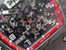 RM011 Carbon Case Carbon Bezel Chronograph KVF 1:1 Best Edition Skeleton Dial(Red Inner Bezel) on Red Rubber Strap A7750