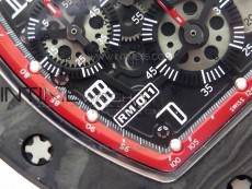RM011 Carbon Case Carbon Bezel Chronograph KVF 1:1 Best Edition Skeleton Dial(Red Inner Bezel) on Red Rubber Strap A7750