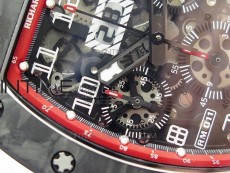 RM011 Carbon Case Carbon Bezel Chronograph KVF 1:1 Best Edition Skeleton Dial(Red Inner Bezel) on Red Rubber Strap A7750
