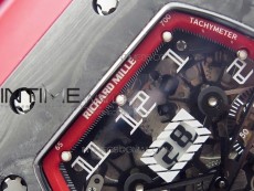 RM011 Carbon Case Carbon Bezel Chronograph KVF 1:1 Best Edition Skeleton Dial(Red Inner Bezel) on Red Rubber Strap A7750