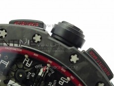 RM011 Carbon Case Carbon Bezel Chronograph KVF 1:1 Best Edition Skeleton Dial(Red Inner Bezel) on Red Rubber Strap A7750