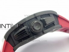 RM011 Carbon Case Carbon Bezel Chronograph KVF 1:1 Best Edition Skeleton Dial(Red Inner Bezel) on Red Rubber Strap A7750
