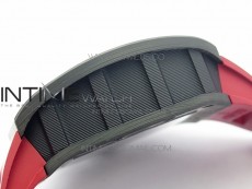 RM011 Carbon Case Carbon Bezel Chronograph KVF 1:1 Best Edition Skeleton Dial(Red Inner Bezel) on Red Rubber Strap A7750