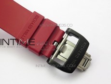 RM011 Carbon Case Carbon Bezel Chronograph KVF 1:1 Best Edition Skeleton Dial(Red Inner Bezel) on Red Rubber Strap A7750