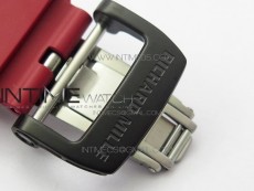 RM011 Carbon Case Carbon Bezel Chronograph KVF 1:1 Best Edition Skeleton Dial(Red Inner Bezel) on Red Rubber Strap A7750