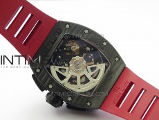 RM011 Carbon Case Carbon Bezel Chronograph KVF 1:1 Best Edition Skeleton Dial(Red Inner Bezel) on Red Rubber Strap A7750