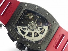 RM011 Carbon Case Carbon Bezel Chronograph KVF 1:1 Best Edition Skeleton Dial(Red Inner Bezel) on Red Rubber Strap A7750