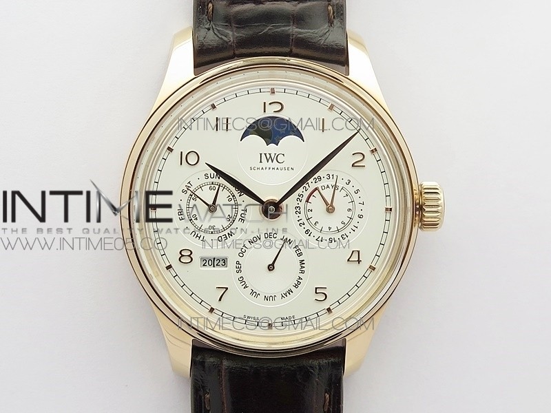 Portuguese Real PR Real Annual Calendar IW503302 RG V9F Best Edition White Dial Brown Leather Strap A52610