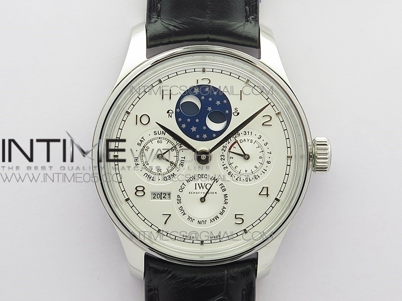 Portuguese Real PR Real Annual Calendar IW503406 V9F Best Edition White Dial Black Leather Strap A52610