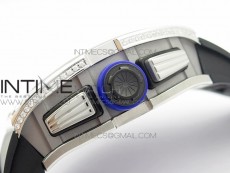 RM011 Titanium Case Diamonds Bezel Chronograph KVF 1:1 Best Edition Skeleton Dial Blue Crown on Black Rubber Strap A7750