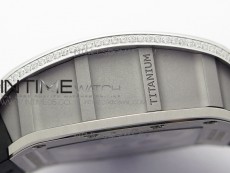 RM011 Titanium Case Diamonds Bezel Chronograph KVF 1:1 Best Edition Skeleton Dial Blue Crown on Black Rubber Strap A7750