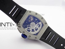RM011 Titanium Case Diamonds Bezel Chronograph KVF 1:1 Best Edition Skeleton Dial Blue Crown on Black Rubber Strap A7750