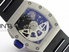 RM011 Titanium Case Diamonds Bezel Chronograph KVF 1:1 Best Edition Skeleton Dial Blue Crown on Black Rubber Strap A7750