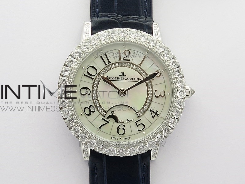Rendez-Vous Night & Day SS Diamonds Bezel ZF 1:1 Best Edition White MOP Dial on Black Leather Strap A898