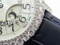 Rendez-Vous Night & Day SS Diamonds Bezel ZF 1:1 Best Edition White MOP Dial on Black Leather Strap A898