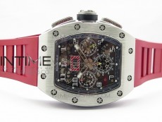 RM11-03 SS KVF 1:1 Best Edition Crystal Skeleton Dial on Red Rubber Strap A7750