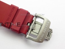 RM11-03 SS KVF 1:1 Best Edition Crystal Skeleton Dial on Red Rubber Strap A7750