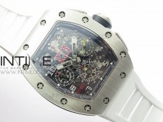 RM11-03 SS KVF 1:1 Best Edition Crystal Skeleton Dial on White Rubber Strap A7750