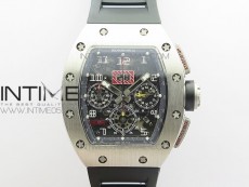 RM11-03 SS KVF 1:1 Best Edition Crystal Skeleton Dial on Black Rubber Strap A7750