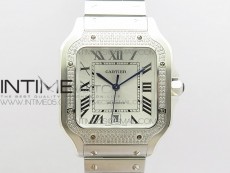 Santos de Cartier 40mm 2018 Diamonds Bezel RXW 1:1 Best Edition White Dial on SS SmartLinks Bracelet MIYOTA 9015
