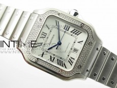 Santos de Cartier 40mm 2018 Diamonds Bezel RXW 1:1 Best Edition White Dial on SS SmartLinks Bracelet MIYOTA 9015