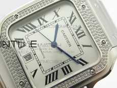 Santos de Cartier 40mm 2018 Diamonds Bezel RXW 1:1 Best Edition White Dial on SS SmartLinks Bracelet MIYOTA 9015