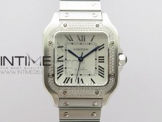 Santos de Cartier 35mm 2018 Diamonds Bezel RXW 1:1 Best Edition White Dial on SS SmartLinks Bracelet MIYOTA 9015