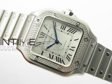 Santos de Cartier 35mm 2018 Diamonds Bezel RXW 1:1 Best Edition White Dial on SS SmartLinks Bracelet MIYOTA 9015