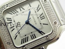 Santos de Cartier 35mm 2018 Diamonds Bezel RXW 1:1 Best Edition White Dial on SS SmartLinks Bracelet MIYOTA 9015