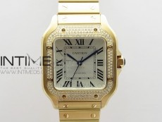 Santos de Cartier 35mm 2018 RG Diamonds Bezel RXW 1:1 Best Edition White Dial on SmartLinks Bracelet MIYOTA 9015
