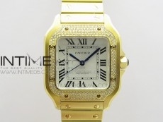 Santos de Cartier 35mm 2018 YG Diamonds Bezel RXW 1:1 Best Edition White Dial on SmartLinks Bracelet MIYOTA 9015