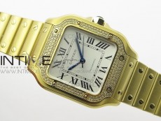 Santos de Cartier 35mm 2018 YG Diamonds Bezel RXW 1:1 Best Edition White Dial on SmartLinks Bracelet MIYOTA 9015