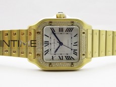 Santos de Cartier 35mm 2018 YG Diamonds Bezel RXW 1:1 Best Edition White Dial on SmartLinks Bracelet MIYOTA 9015